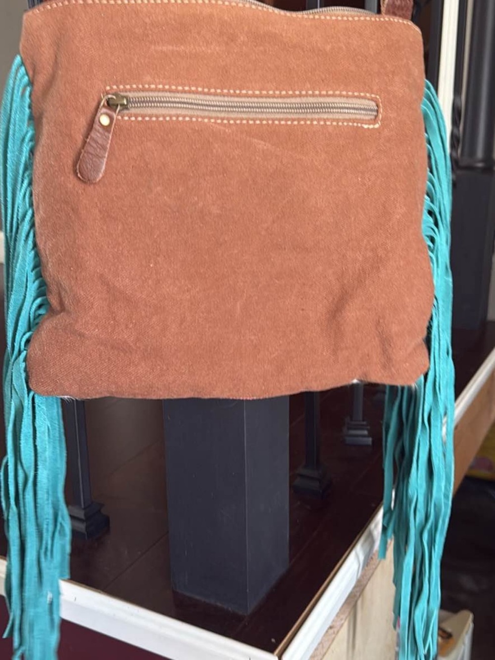 Myra Bag Turquoise Fringe Cowhide Southwestern Shoulder Bag - Picture 2 of 2